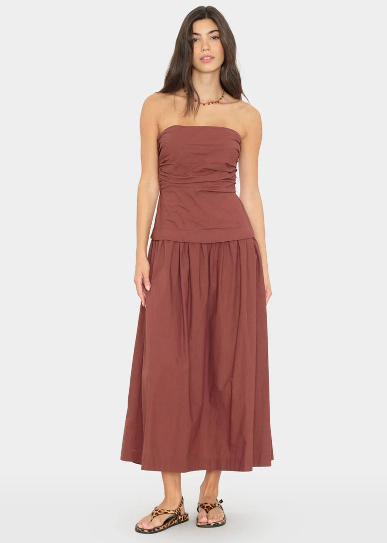 ciara ruched midi dress Xirena Adobe Brown category_short-sleeve-dresses Fitted bodice Color:As Photo(Red） Modest Grey Evening Dress
